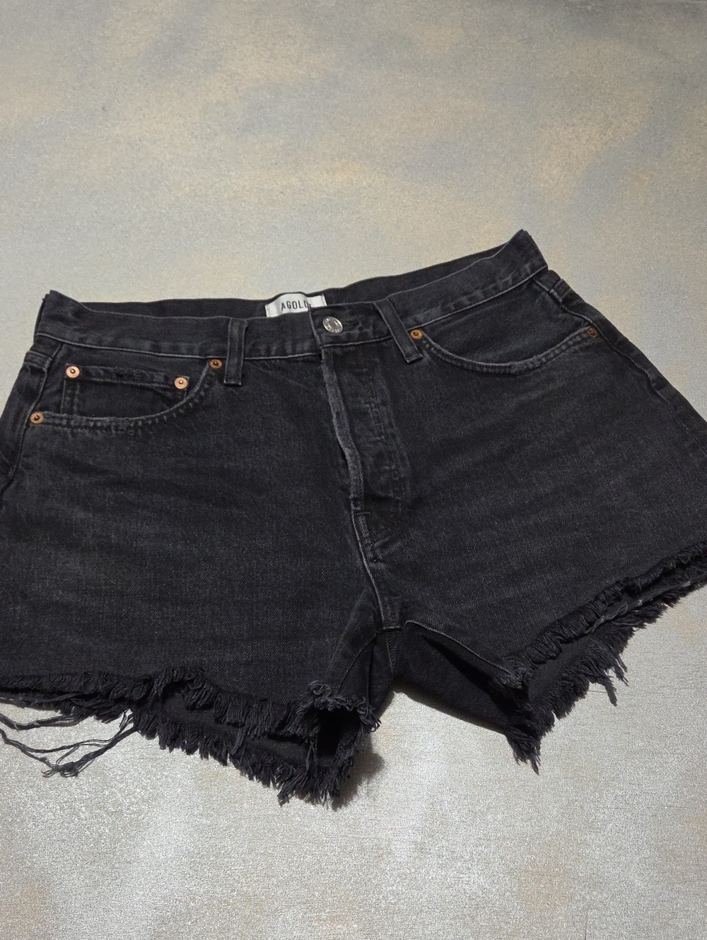 Agolde Black Raw-Hem High-Rise Denim Shorts